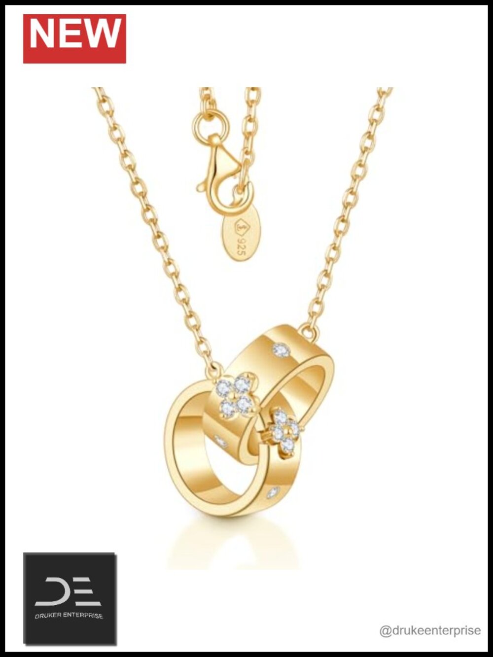 14K Gold Plated 925 Sterling Silver Moissanite Clover Pendant Necklace for Women